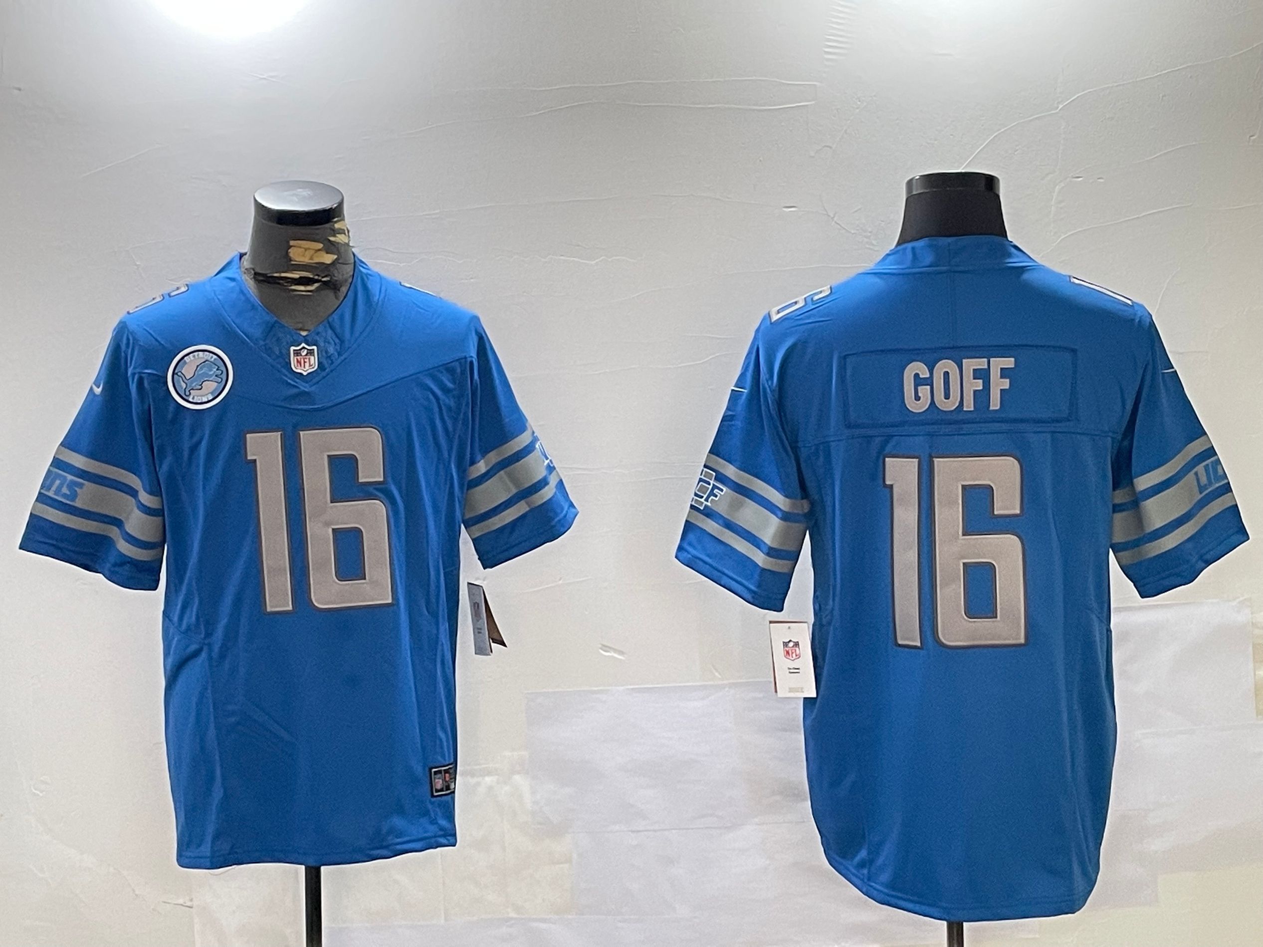 Men Detroit Lions #16 Goff Blue three generations 2024 Nike Limited NFL Jersey style 3